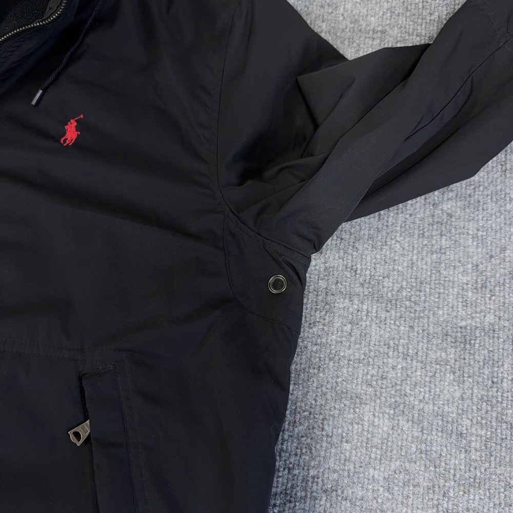 Polo Ralph Lauren Jacket Men Large Black Softshell Windbreaker Fleece Lined Hood - Picture 6 of 11